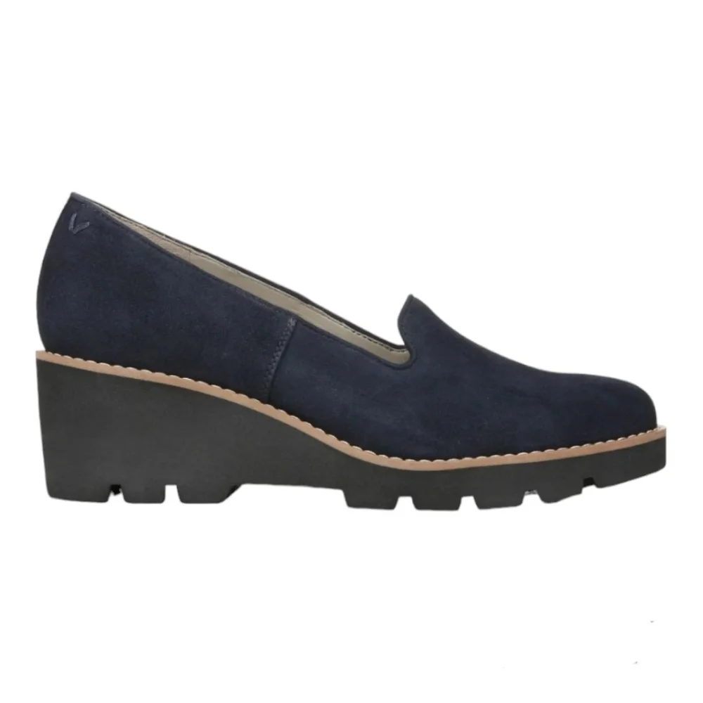 Vionic Navy Suede Wedge Loafer with Lug Sole